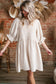 White Textured Ruffled Puff Sleeve Loose Dress