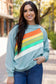 Beau Blue Rainbow Colorblock Striped Pullover Sweatshirt