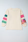 Beige Plus Size Printed Patchwork Sleeve Split Sweatshirt