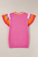 Bright Pink Contrast Flutter Sleeves Knitted Sweater T Shirt