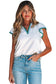White Color Contrast Ruffled Sleeve Collared V Neck Blouse