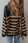 Black Stripe Collared Quarter Zipper Oversized Sweater