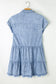 Beau Blue Acid Wash V Neck Tiered Denim Dress