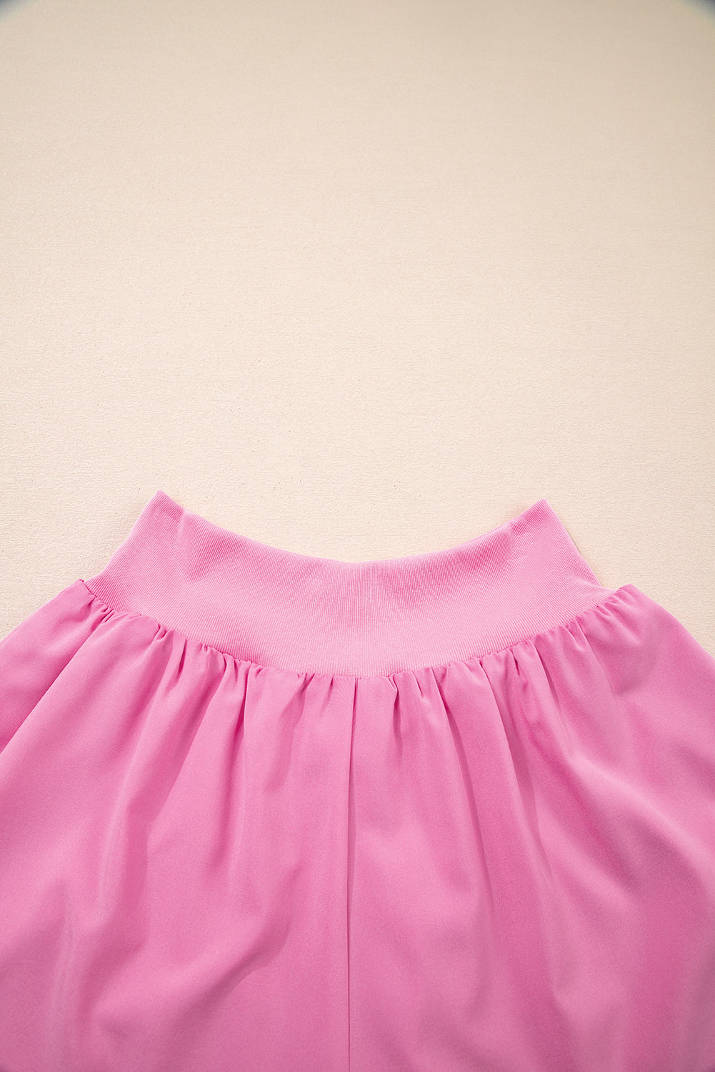 Bright Pink Crossed Waist Tiered Flowy Shorts