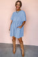 Sky Blue Solid Color Pocketed Raw Edge Babydoll Dress