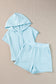 Beau Blue Textured Cropped Hoodie and Shorts Set