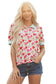 Red Floral Print Striped Patchwork Collared Short Sleeve Blouse