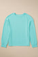 Aruba Blue Solid Color Corded Knit Round Neck Top