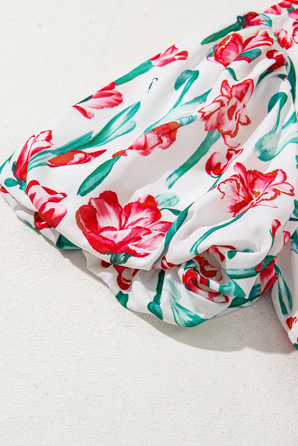 Pink Floral Print Contrast Trim V Neck Bubble Short Sleeve Babydoll Dress