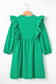 Bright Green Embroidered Ruffled Trim 3/4 Sleeve V Neck Mini Dress