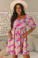 Rose Summer Floral Square Neck Puff Sleeve Babydoll Dress