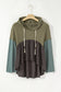 Laurel Green Mixed Textured Colorblock Patchwork Wide Sleeve Frayed High Low Hooded Top