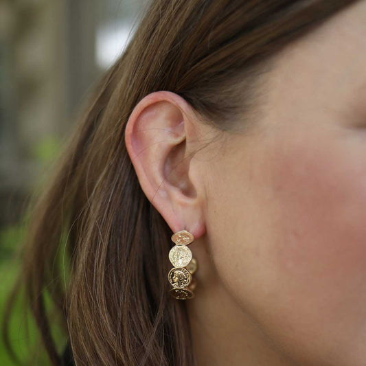 Darby Coin Hoop Earrings in Worn Gold