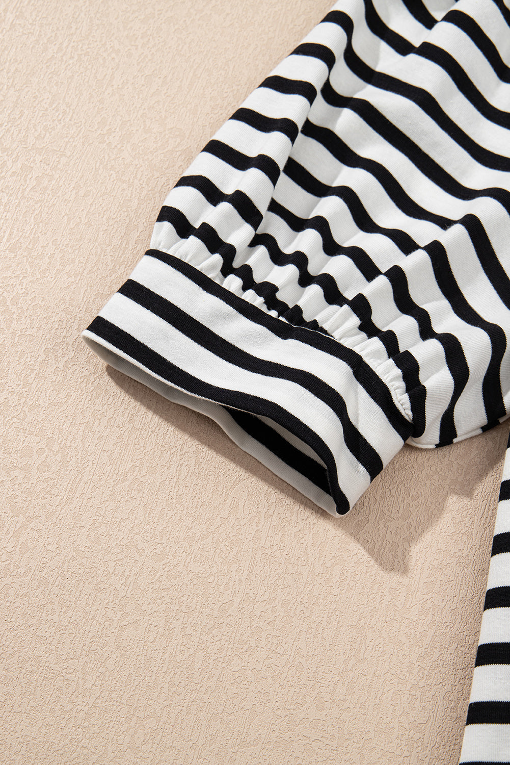 Black Stripe Contrast V Neck Collared Puff Sleeve T Shirt Mini Dress with Pockets