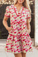 Red Floral Puff Sleeve Tiered Ric Rac Pocketed Mini Dress