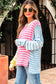Multicolour Color Block Striped Patchwork Dolman Sleeve Slit Sweater