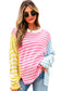 Multicolour Color Block Striped Patchwork Dolman Sleeve Slit Sweater