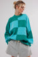 Green Checkered Side Slits Drop Shoulder Oversized Sweater