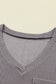 Light Grey Corded V Neck Chest Pocket Loose T-shirt