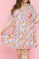 Multicolour Floral Puff Sleeve Square Neck Plus Babydoll Dress