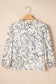 Beige Abstract Print Balloon Sleeve Crew Neck Blouse