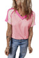 Pink Exposed Seam Color Block Knitted V Neck T-shirt