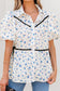 White Contrast Trim Floral Puff Short Sleeve Shirt