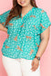 Green Cheetah Print V Neck Short Sleeve Plus Top