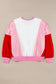 Rose Red Striped Patchwork Batwing Sleeve Pocketed Sweatshirt