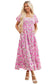Pink Dainty Floral Smocked Puff Sleeve Flowy Long Dress