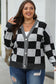 Black Checkered Drop Shoulder Buttoned V Neck Cardigan