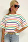 Beige Stripe Dropped Short Sleeve Boxy Fit Knitted Top