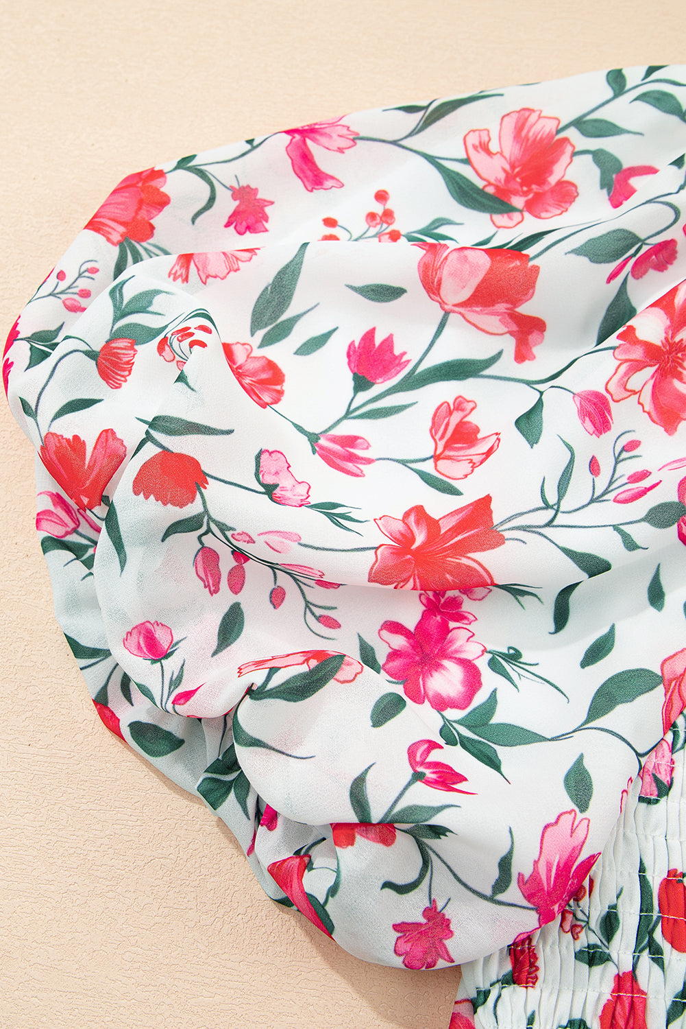 Pink Floral Puff Sleeve Square Neck Empire Waist Tiered Maxi Dress