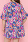 Blue Plus Size Floral Print Ruffled 3/4 Sleeve Mini Dress