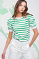 Green Stripe Puff Sleeve Elegant T-shirt