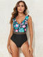 Crisscross Ruffled Printed V-Neck One-Piece Swimwear