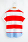 Red Stripe Collar V Neck Cuffed Dolman Short Sleeve Top