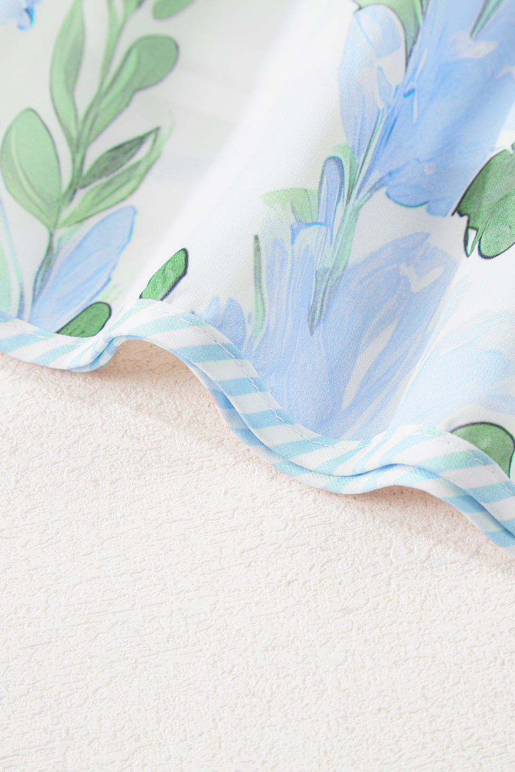 Sky Blue Floral Contrast Edge Layered Short Sleeve Mini Dress