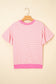 Sachet Pink Contrast Detail Striped Ruffle Short Sleeve Top