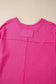 Bright Pink Waffle V Neck Long Sleeve Drop Shoulder Loose Blouse