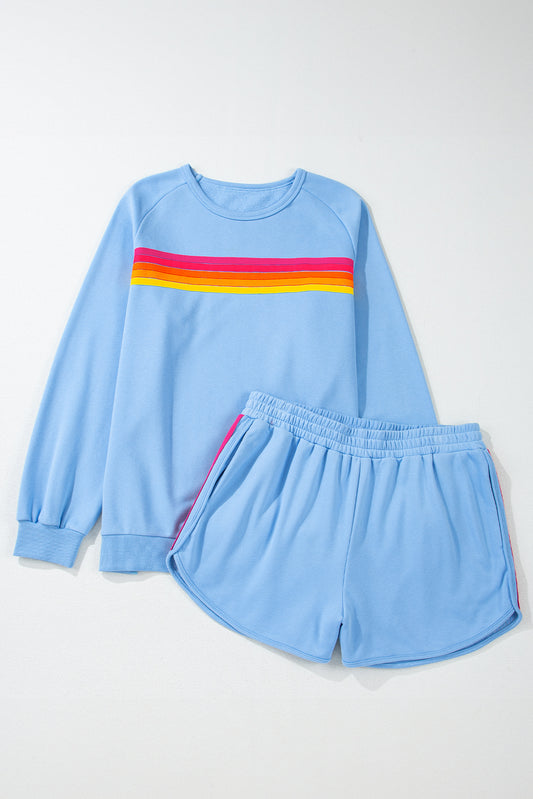 Beau Blue Striped Accent Pullover and Shorts Two Piece Casual Set