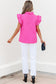 Bright Pink Contrast Scallop Trim Layered Short Sleeve V Neck Blouse
