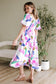 Purple Abstract Print Puff Sleeve Smocked Back Midi Dress