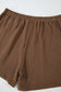 Chestnut Corded Knit Long Sleeve Top and High Waist Shorts Set