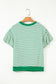 Bright Green Contrast Detail Striped Ruffle Short Sleeve Top