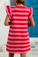 Red Stripe Flutter Sleeve Round Neck Shift Dress