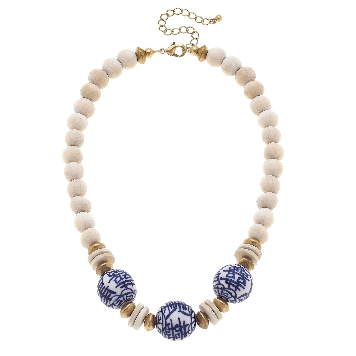 Hazel Chinoiserie & Painted Wood Necklace in Ivory