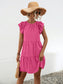 Ruffled Round Neck Cap Sleeve Mini Dress