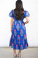 Sky Blue Floral Puff Short Sleeve V Neck High Waist Maxi Dress