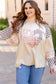 Beige Plaid Floral Peace Heart Graphic Wide Long Sleeve Top